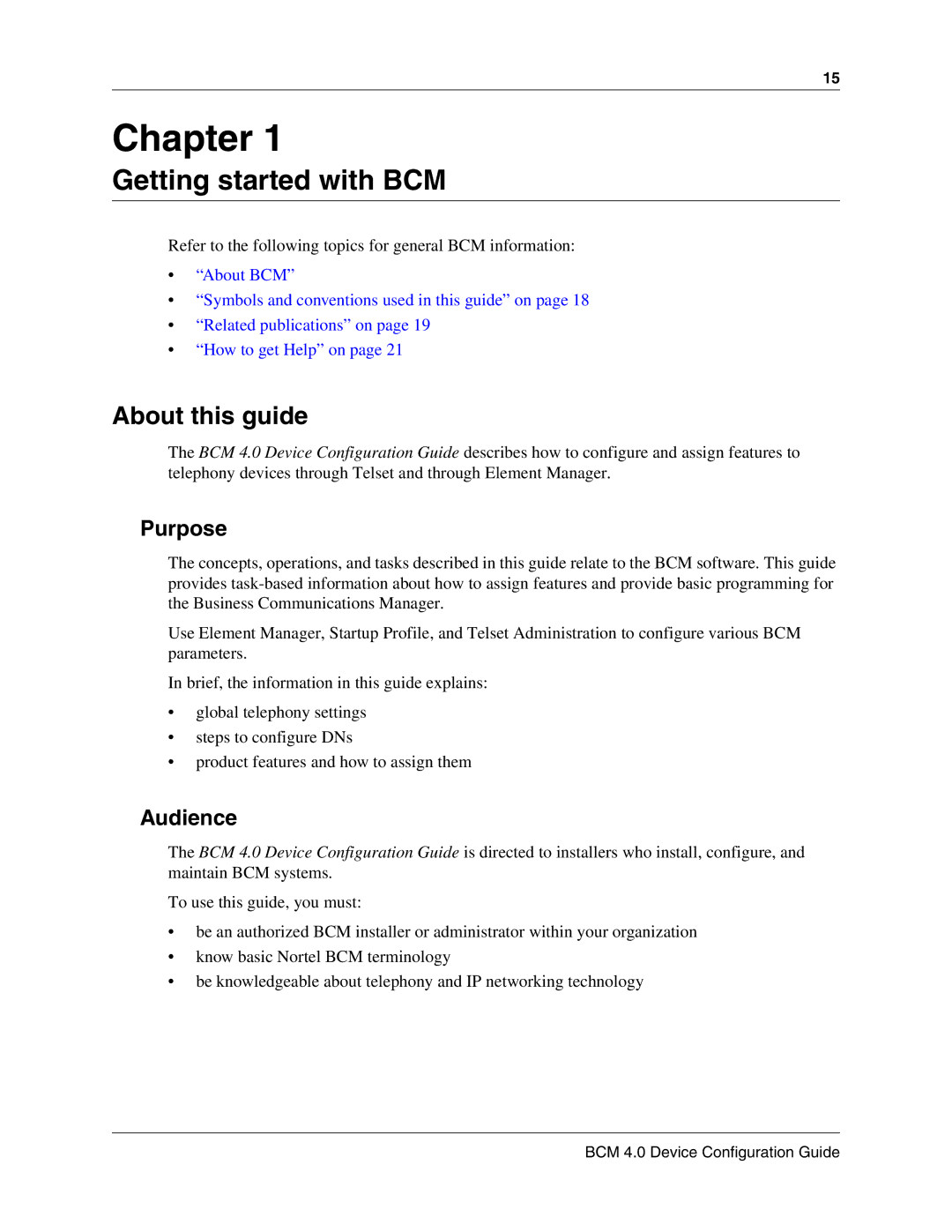 Nortel Networks N0060600 manual Getting started with BCM, About this guide, Purpose, Audience 