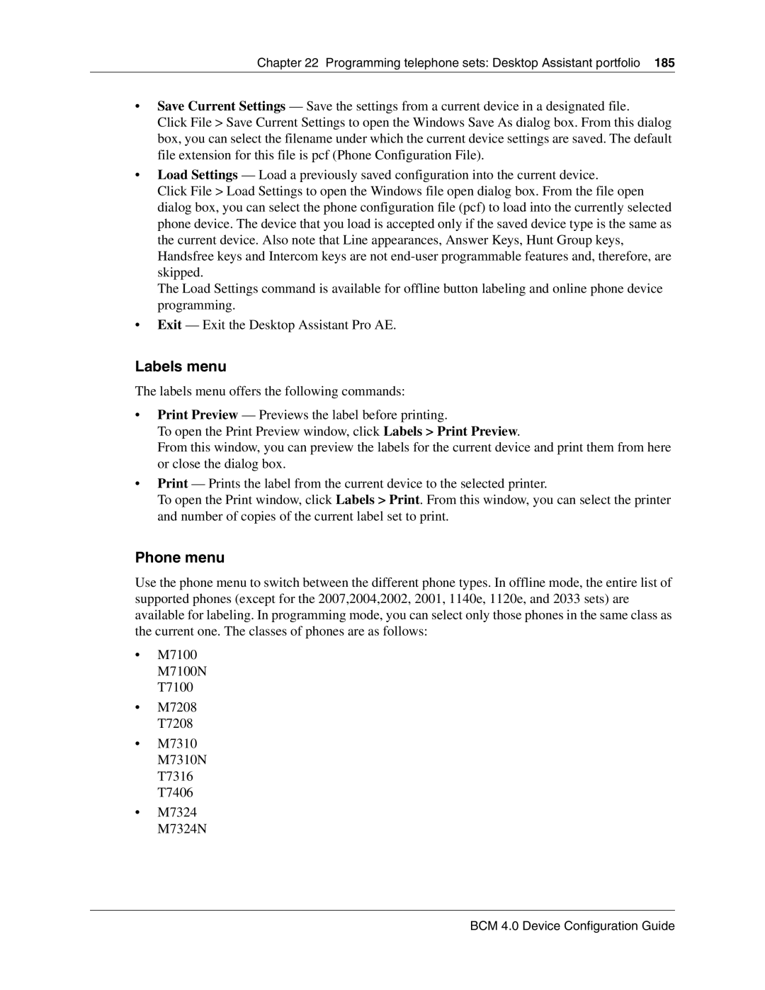 Nortel Networks N0060600 manual Labels menu, Phone menu 