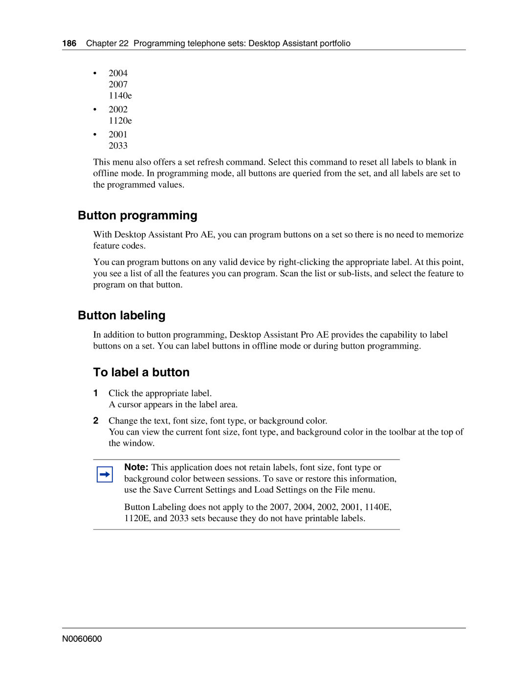 Nortel Networks N0060600 manual Button programming, Button labeling, To label a button 