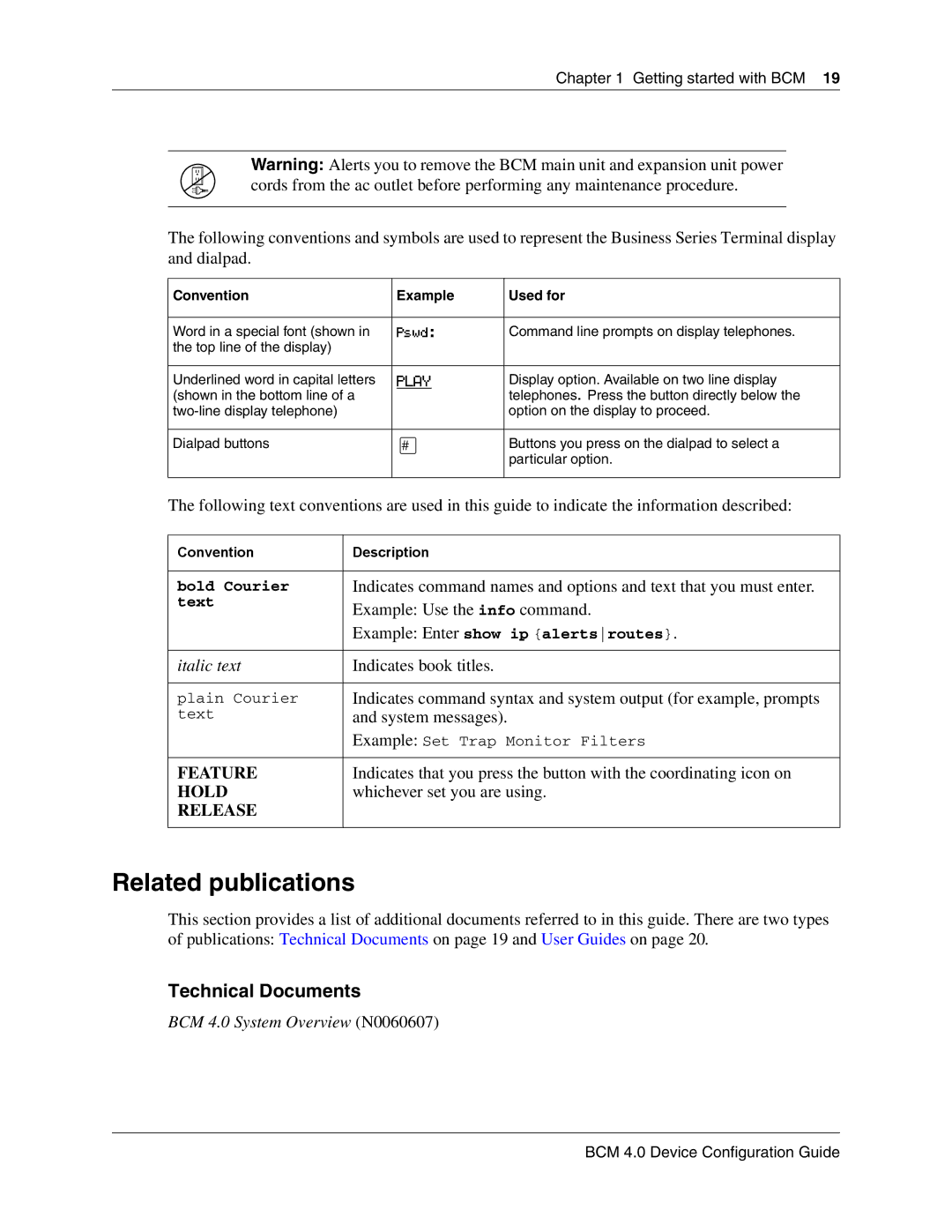 Nortel Networks N0060600 manual Related publications, Technical Documents 