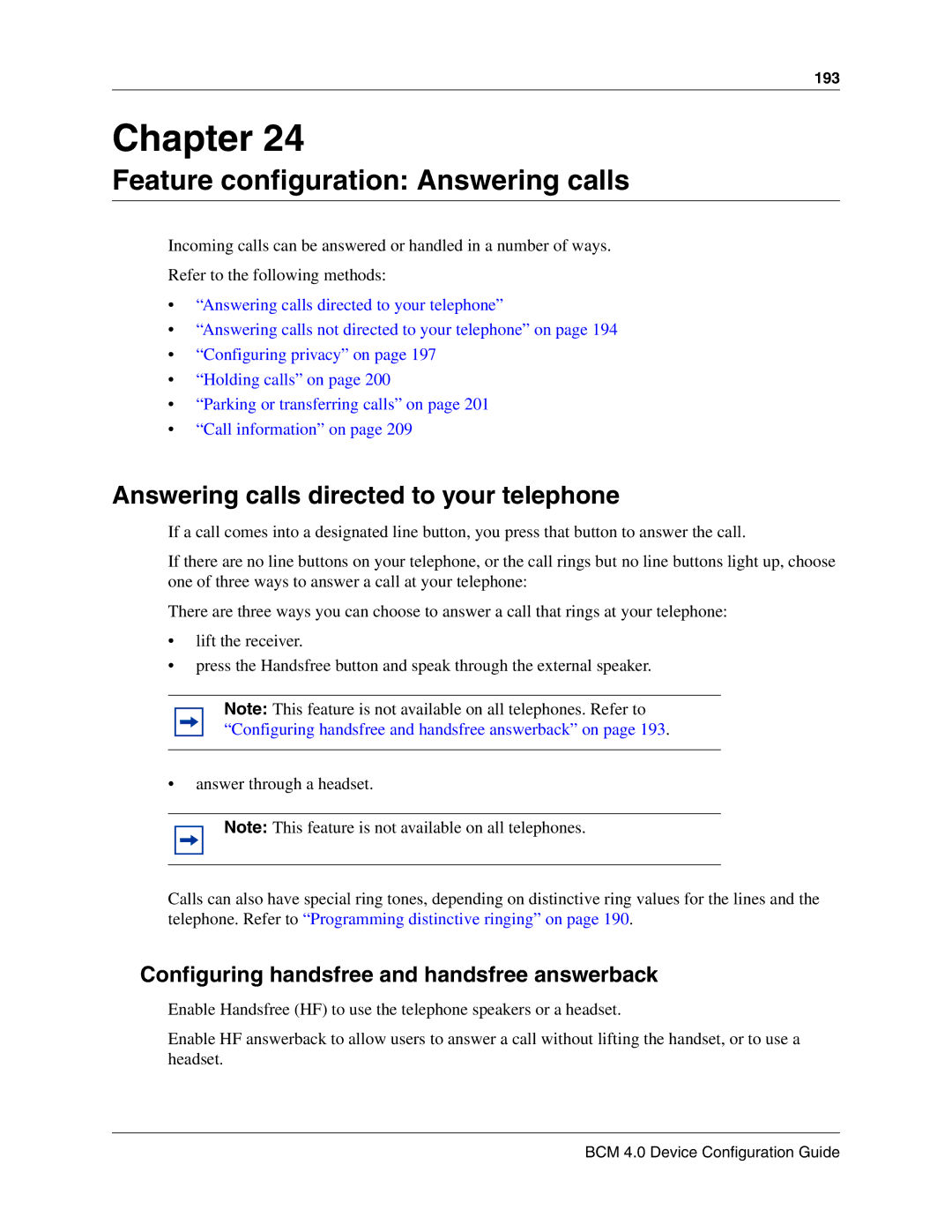 Nortel Networks N0060600 manual Feature configuration Answering calls, Answering calls directed to your telephone 