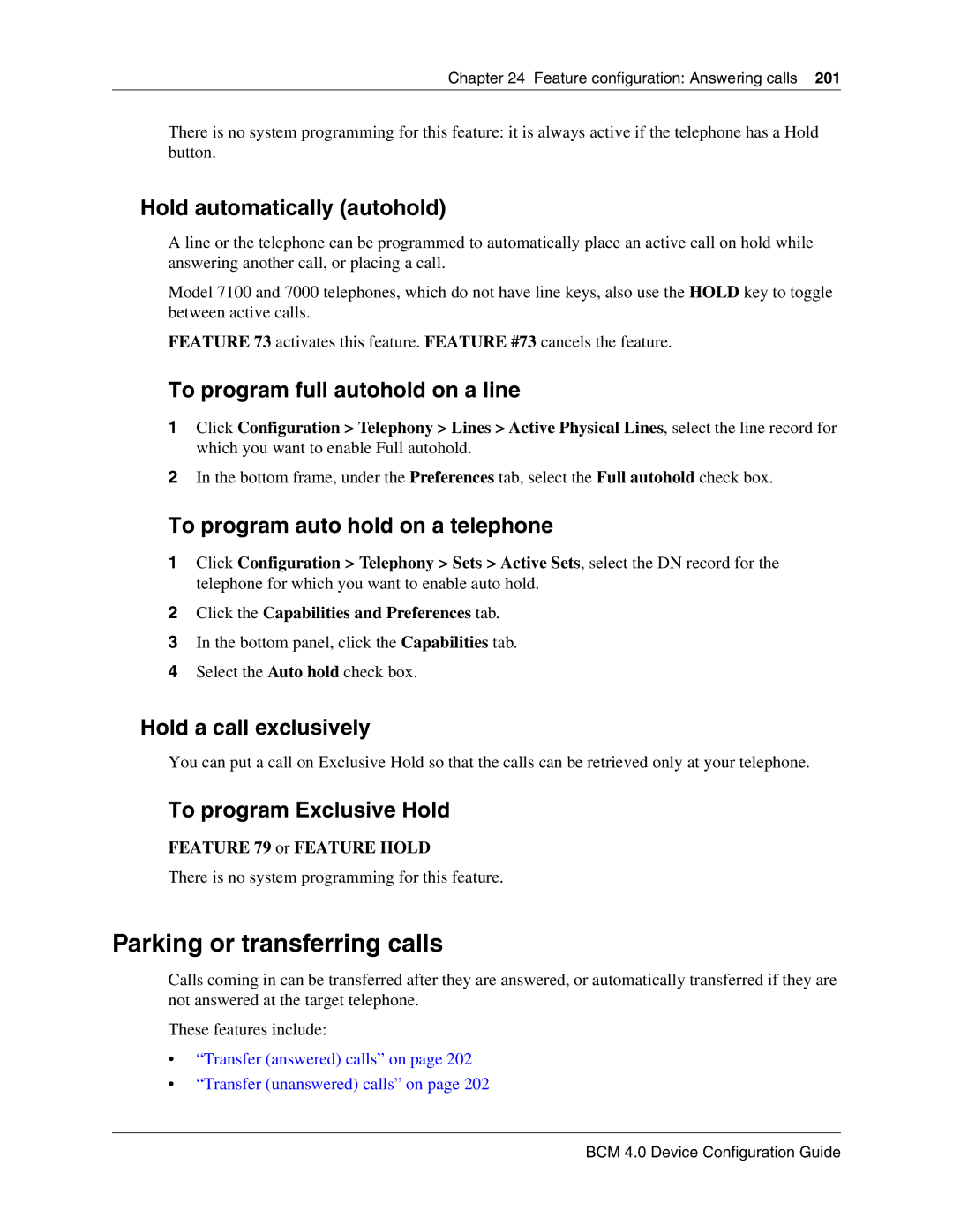 Nortel Networks N0060600 manual Parking or transferring calls 