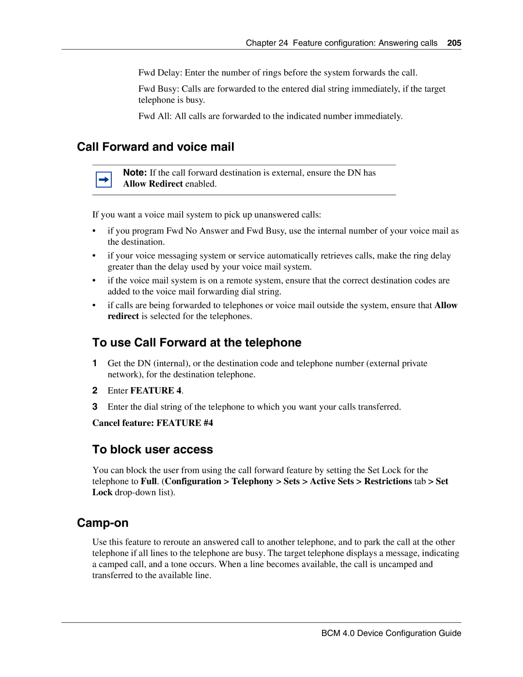 Nortel Networks N0060600 manual Call Forward and voice mail, To use Call Forward at the telephone, Camp-on 