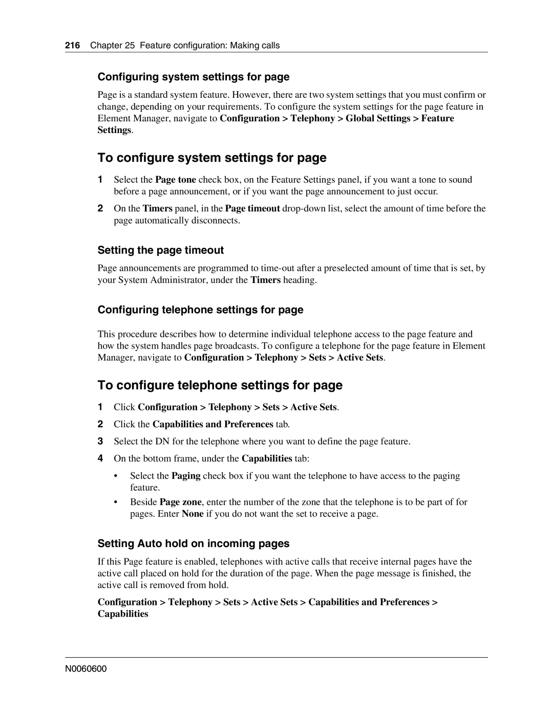 Nortel Networks N0060600 manual To configure system settings for, To configure telephone settings for 