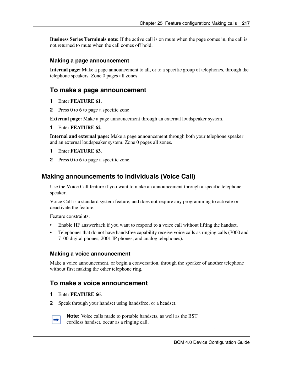 Nortel Networks N0060600 manual To make a page announcement, Making announcements to individuals Voice Call 