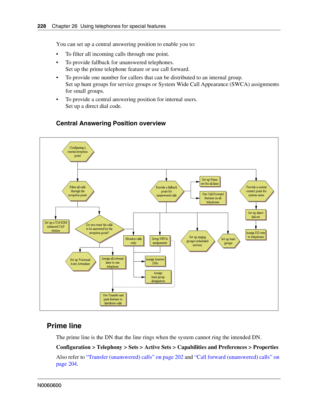 Nortel Networks N0060600 manual Prime line, Central Answering Position overview 