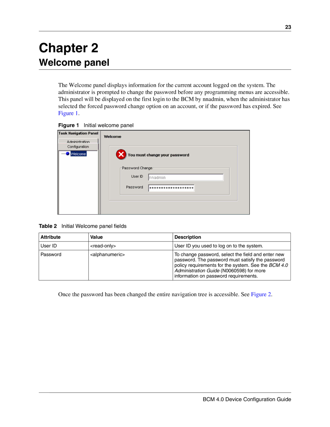 Nortel Networks N0060600 manual Welcome panel, Attribute Value Description 