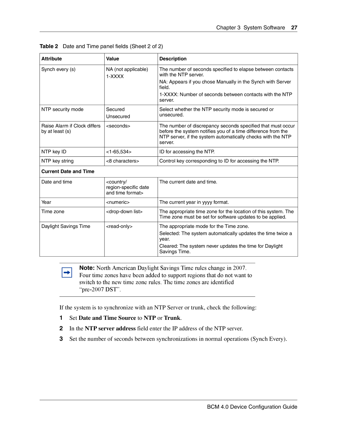 Nortel Networks N0060600 manual Set Date and Time Source to NTP or Trunk, Date and Time panel fields Sheet 2 