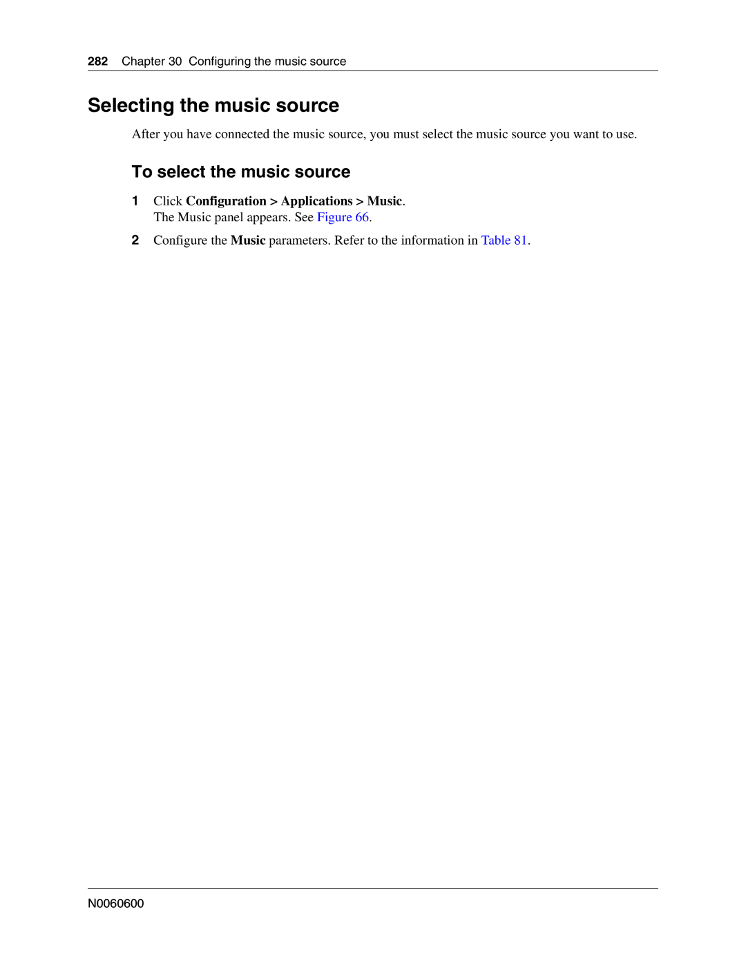 Nortel Networks N0060600 manual Selecting the music source, To select the music source, Configuring the music source 