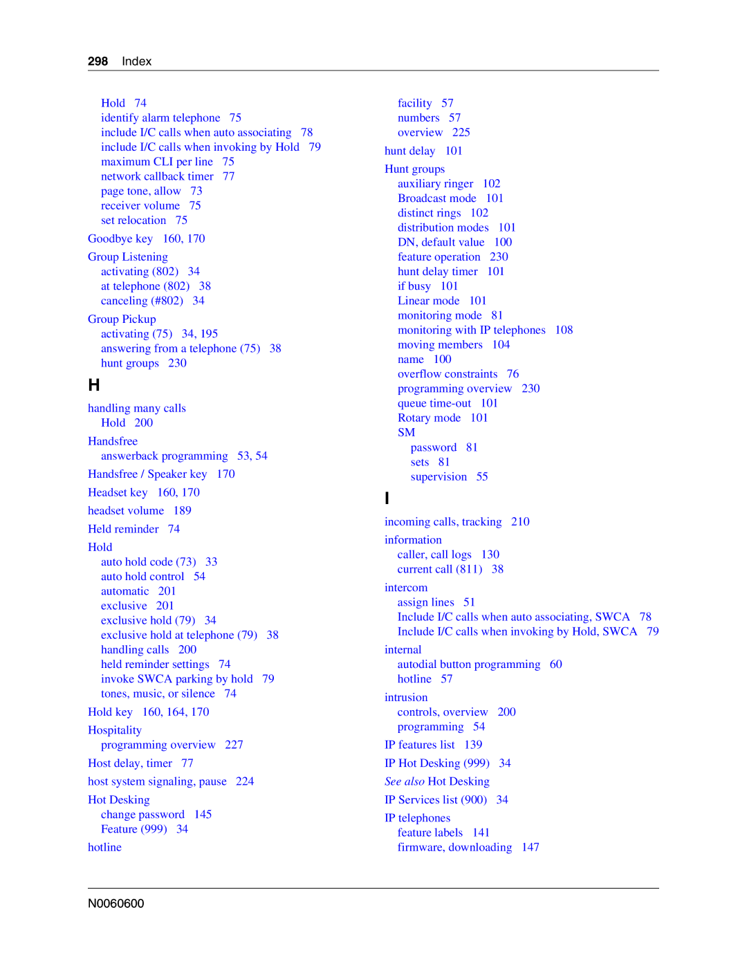 Nortel Networks N0060600 manual Index 