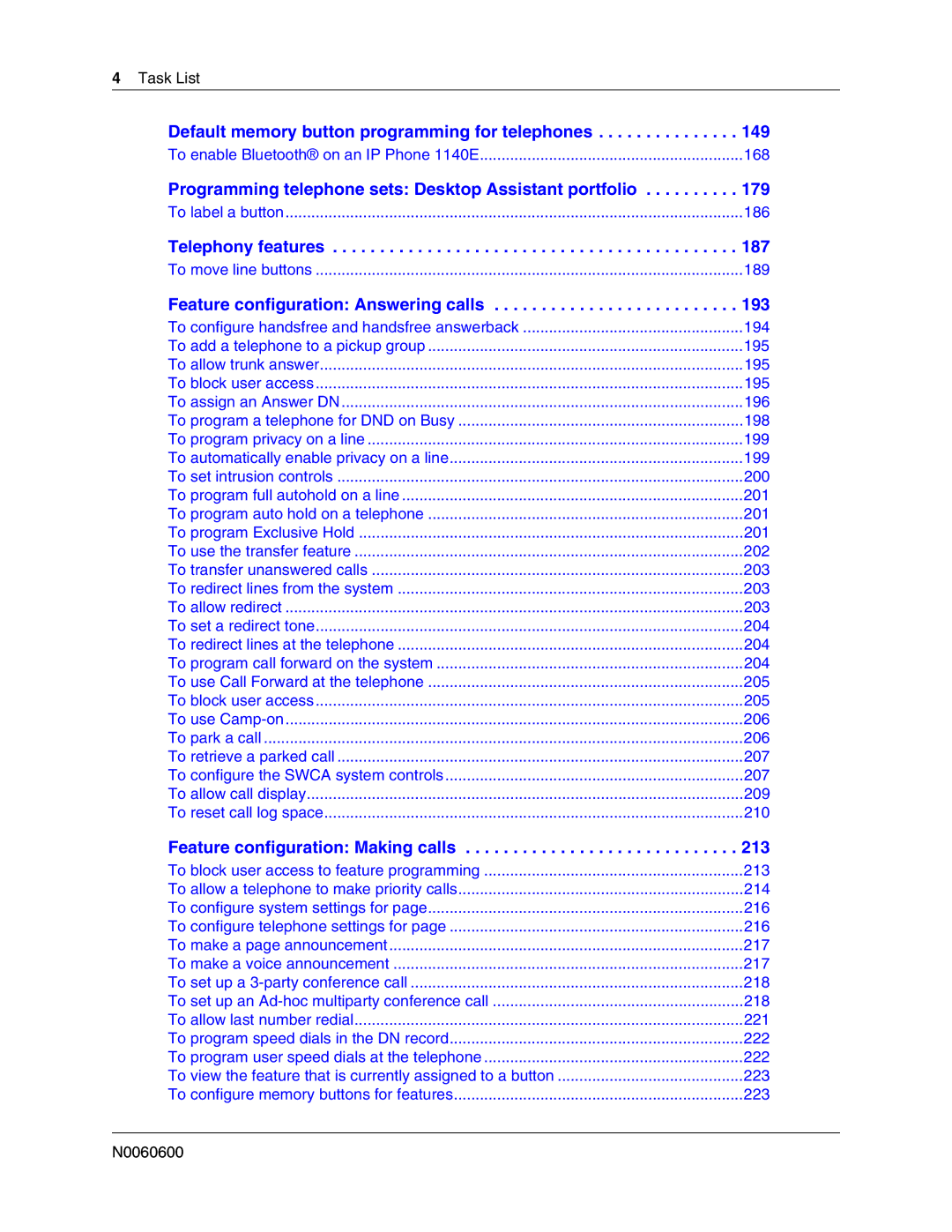 Nortel Networks N0060600 manual Task List 