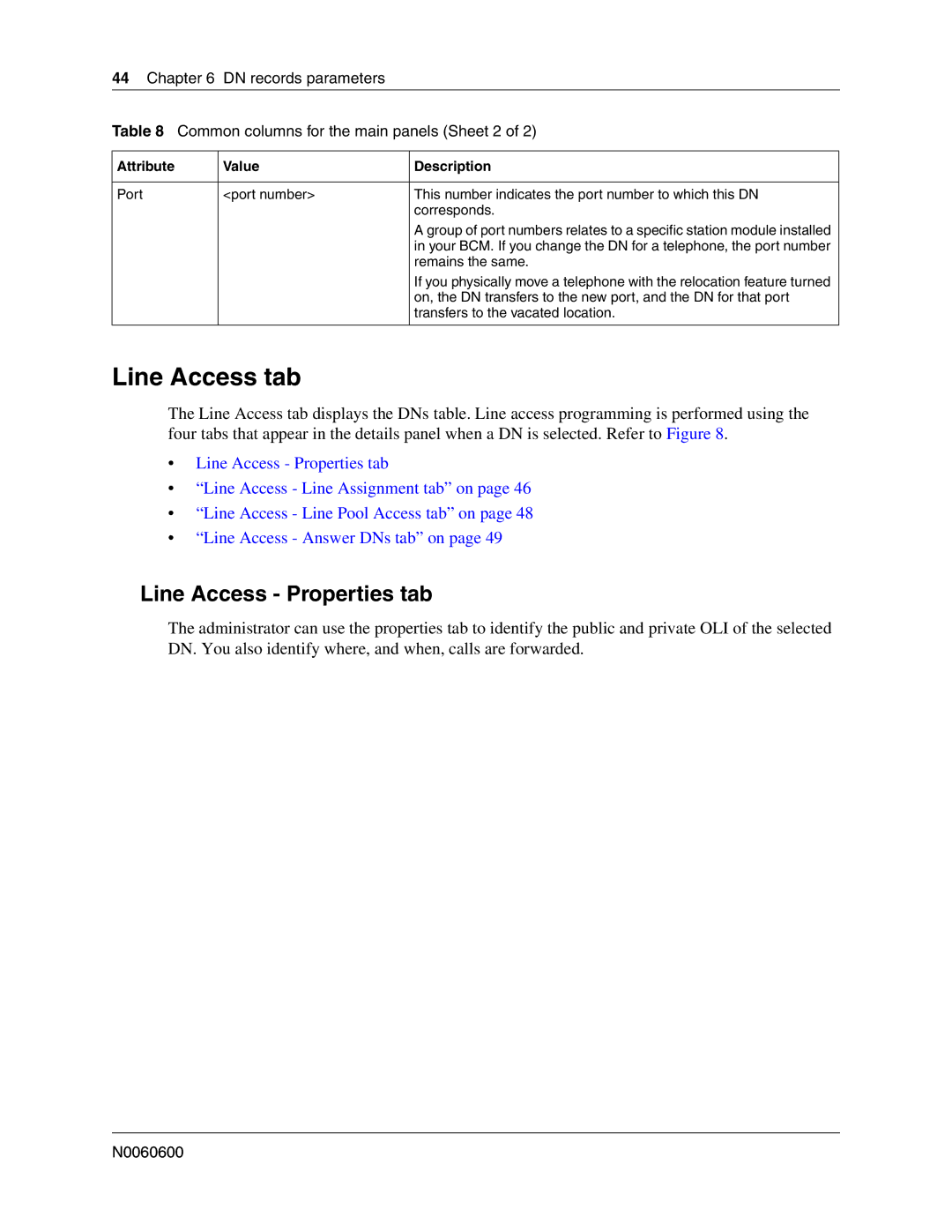 Nortel Networks N0060600 manual Line Access tab, Line Access Properties tab 