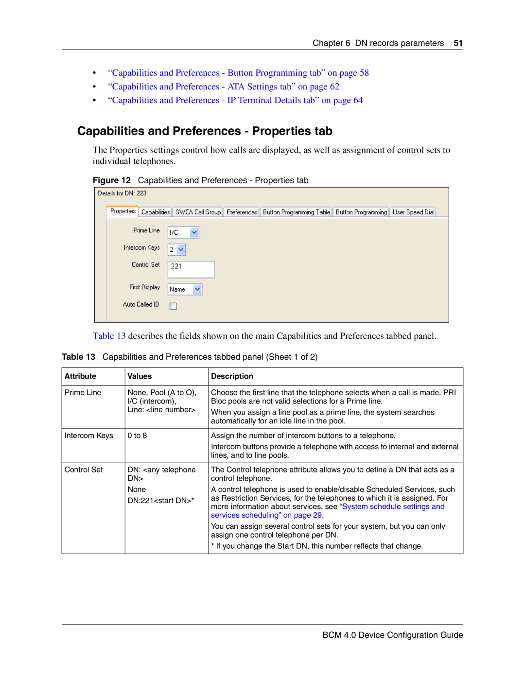 Nortel Networks N0060600 Capabilities and Preferences Properties tab, Capabilities and Preferences tabbed panel Sheet 1 