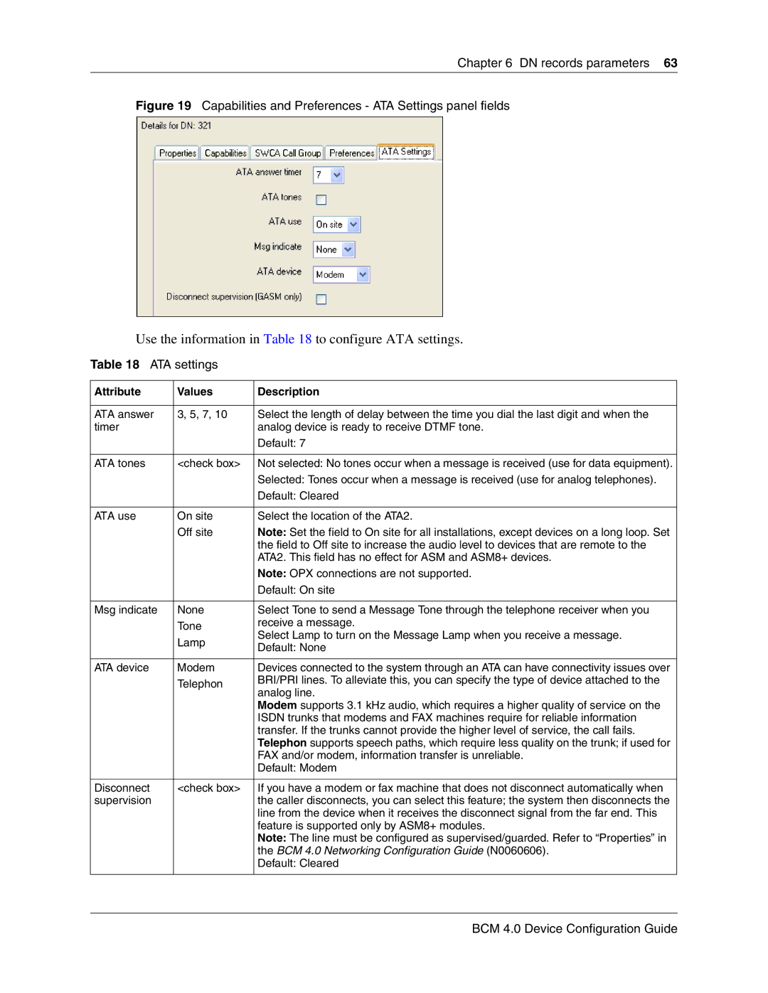 Nortel Networks N0060600 manual Use the information in to configure ATA settings 