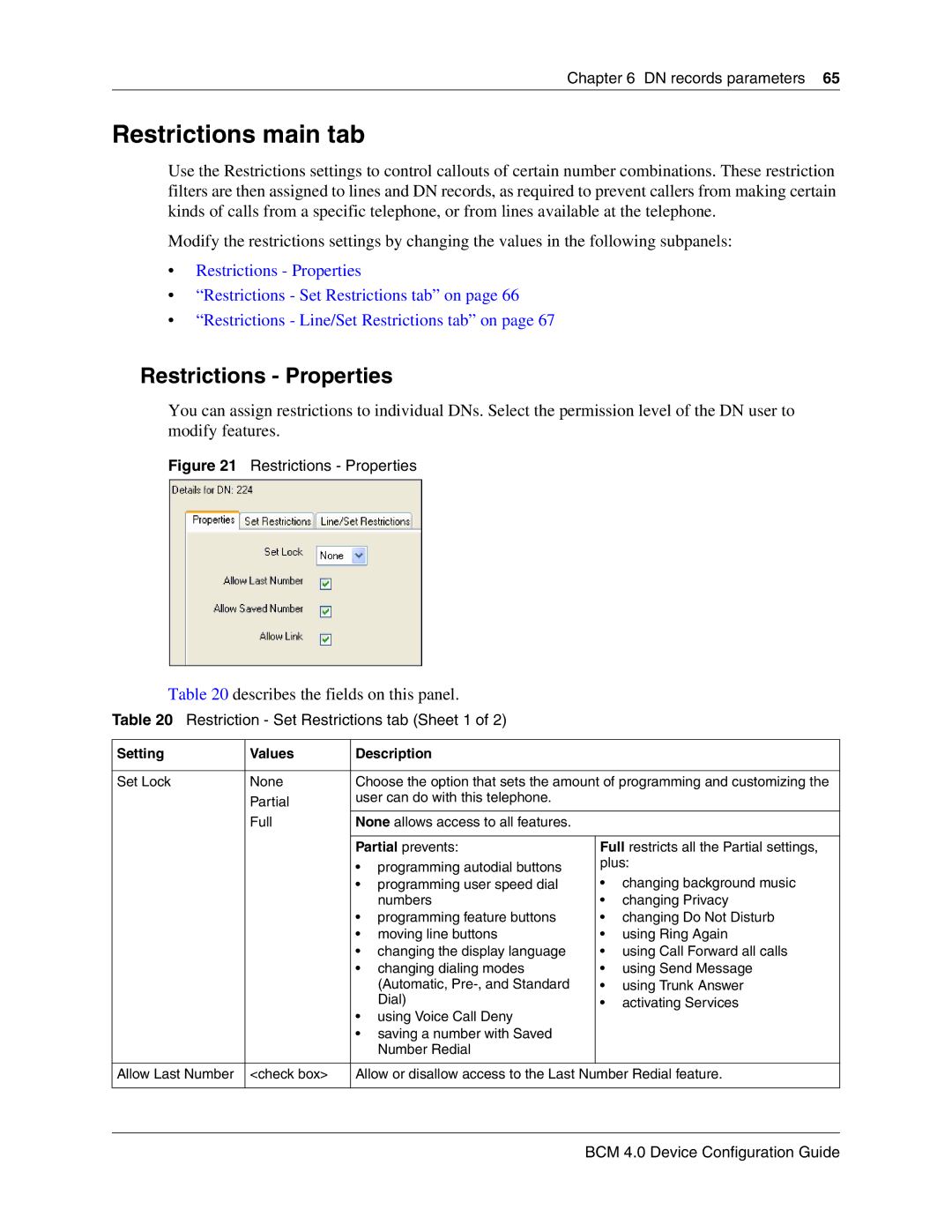 Nortel Networks N0060600 manual Restrictions main tab, Restrictions Properties, Restriction Set Restrictions tab Sheet 1 