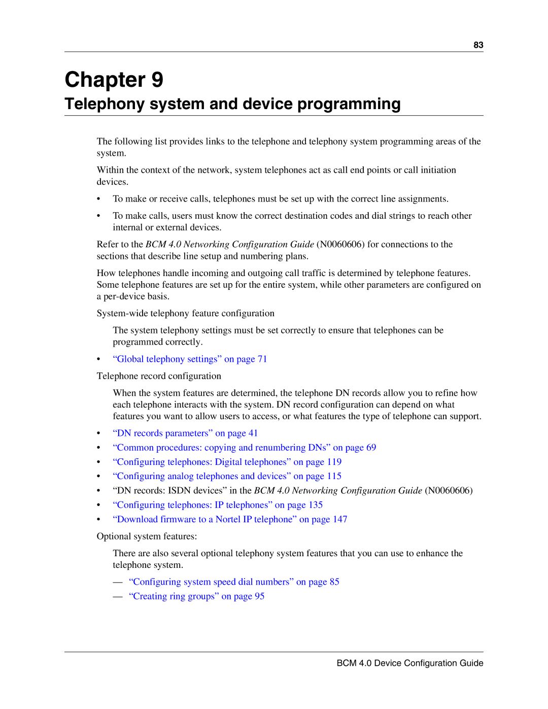 Nortel Networks N0060600 manual Telephony system and device programming 