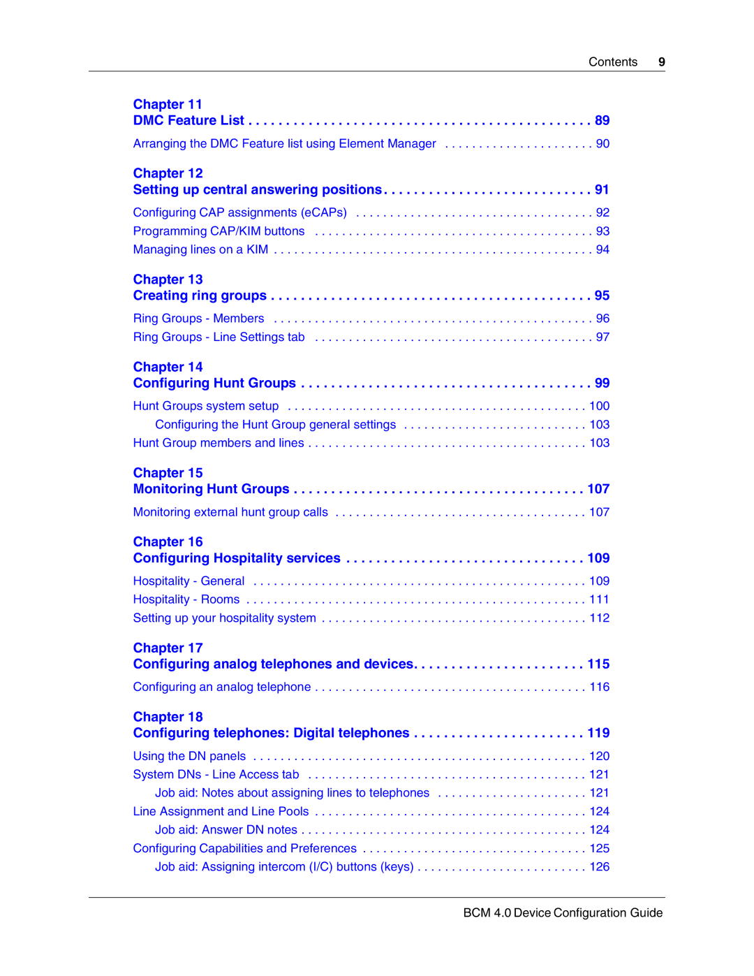 Nortel Networks N0060600 manual Chapter DMC Feature List 