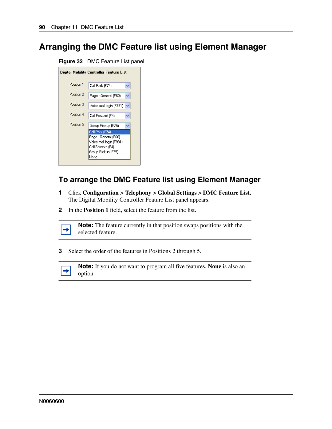 Nortel Networks N0060600 manual Arranging the DMC Feature list using Element Manager, DMC Feature List 