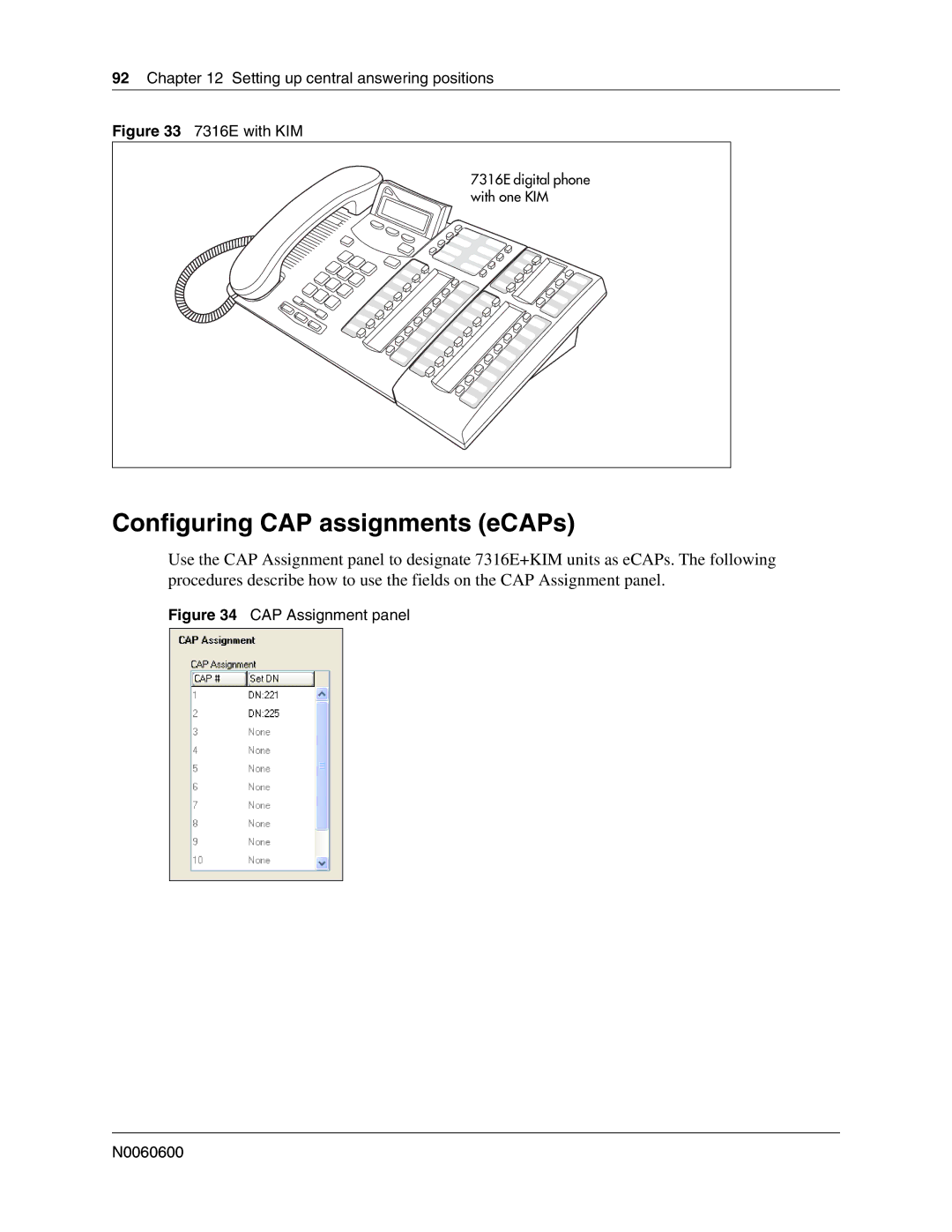 Nortel Networks N0060600 manual Configuring CAP assignments eCAPs, Setting up central answering positions 