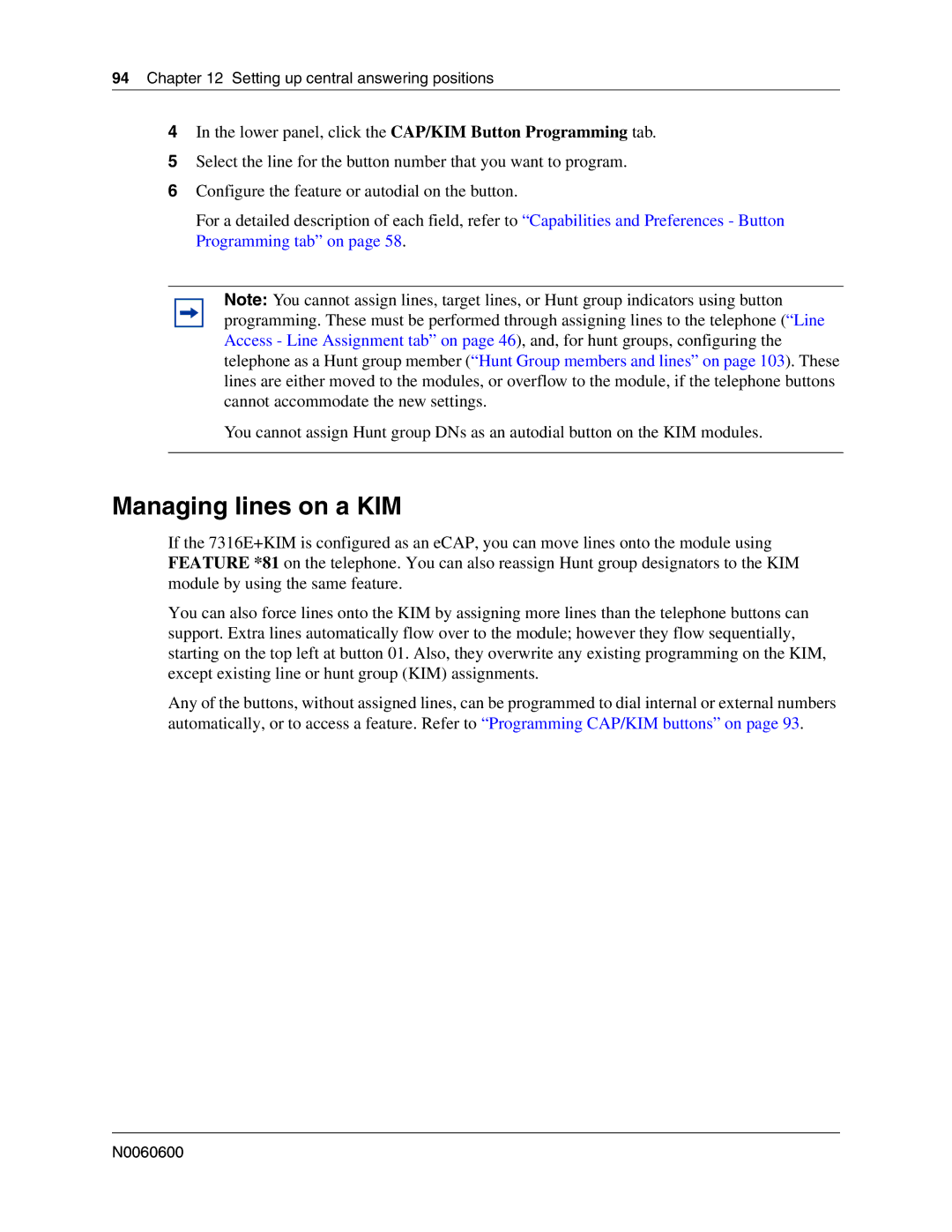 Nortel Networks N0060600 manual Managing lines on a KIM 