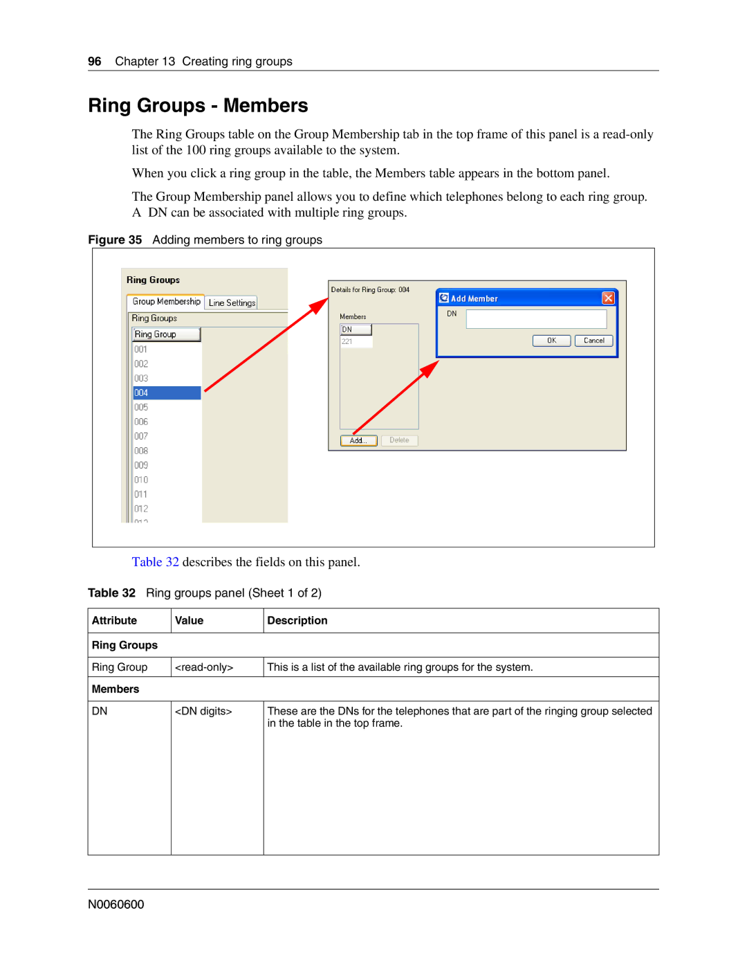 Nortel Networks N0060600 manual Ring Groups Members, Creating ring groups, Ring groups panel Sheet 1 