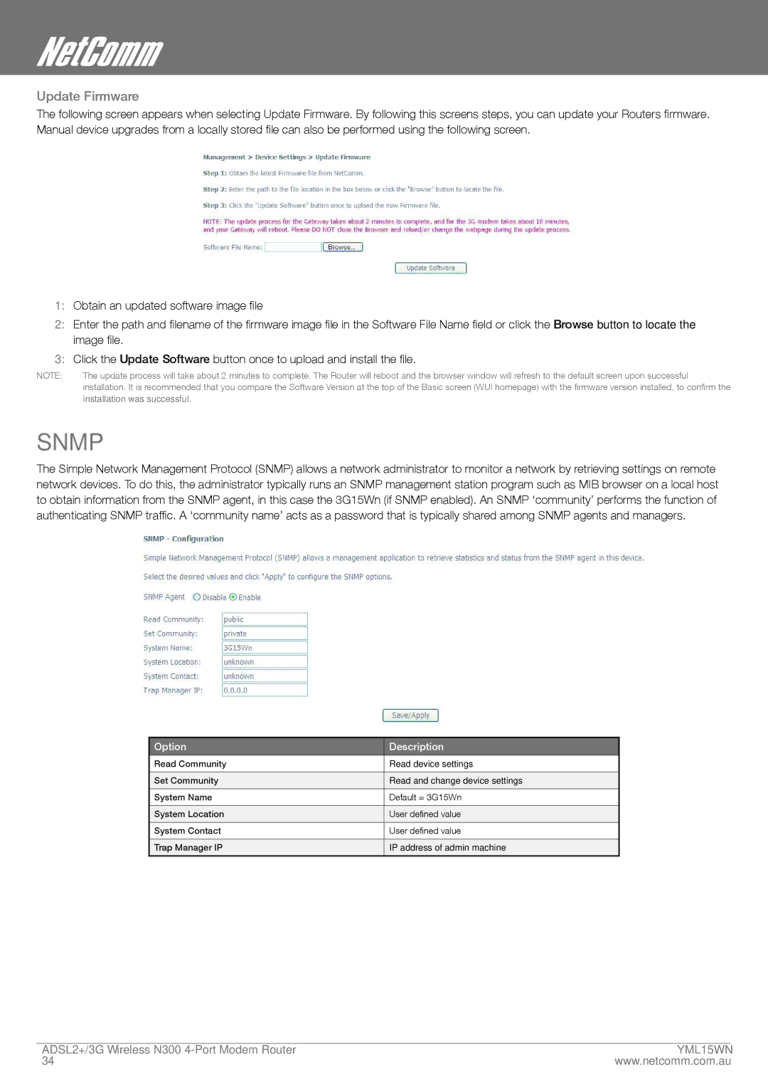 Nortel Networks N300 manual Snmp, Update Firmware 