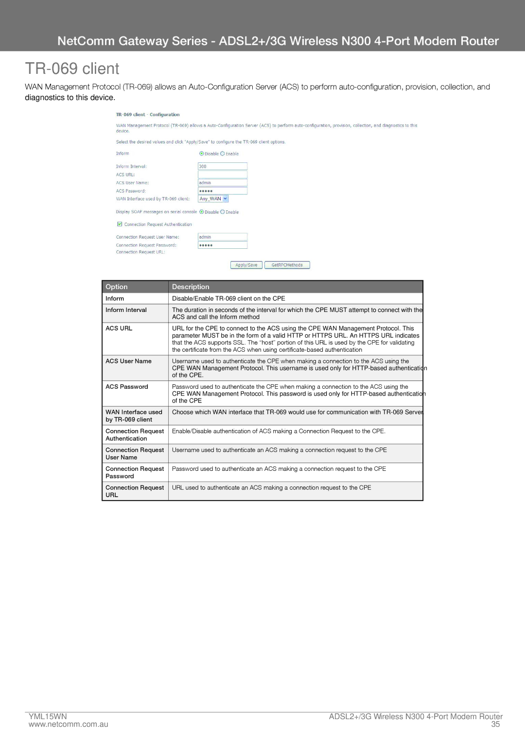 Nortel Networks N300 manual TR-069 client, Acs Url 