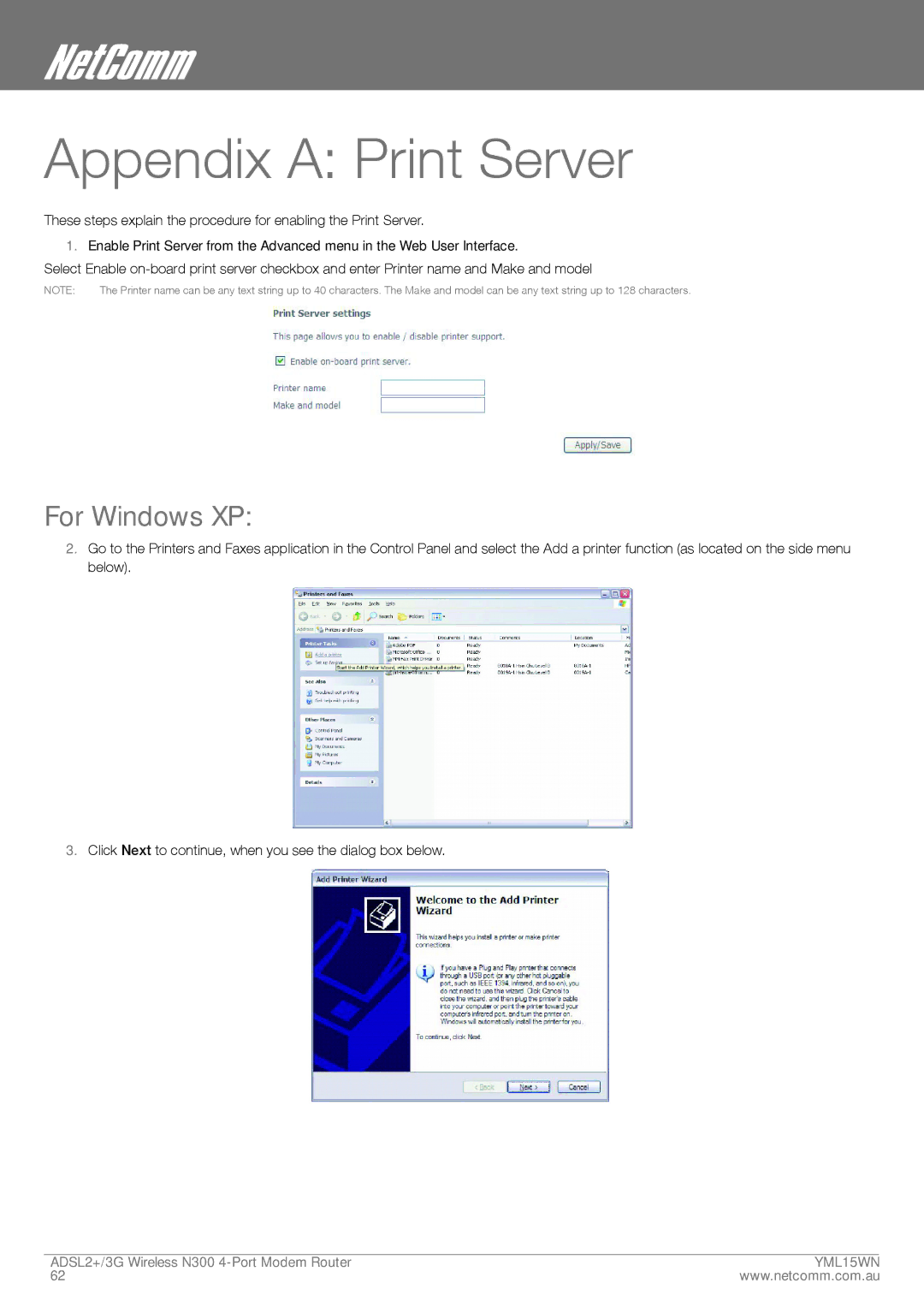 Nortel Networks N300 manual Appendix a Print Server, For Windows XP 