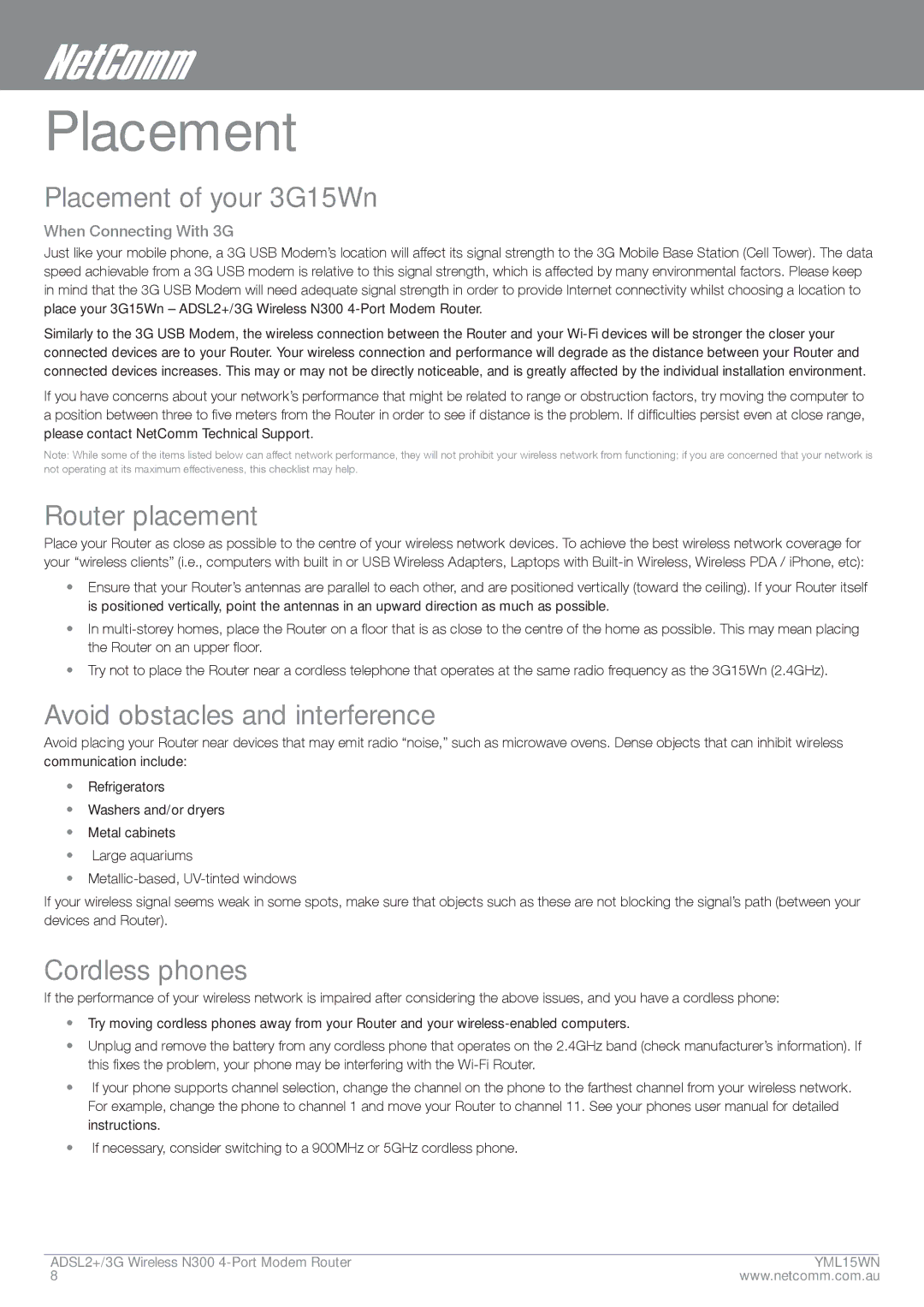 Nortel Networks N300 Placement of your 3G15Wn, Router placement, Avoid obstacles and interference, Cordless phones 