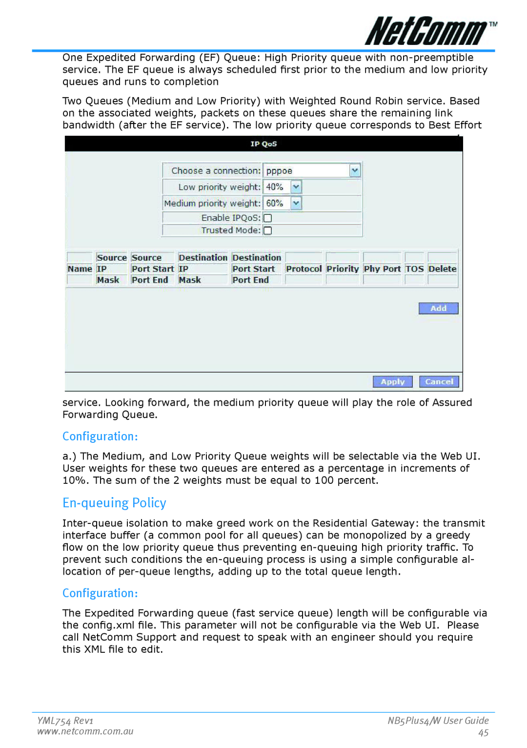 Nortel Networks NB5PLUS4/W manual En-queuing Policy, Configuration 