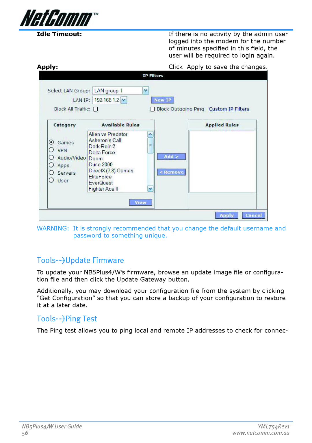 Nortel Networks NB5PLUS4/W manual ToolsUpdate Firmware, ToolsPing Test, Logged into the modem for the number 