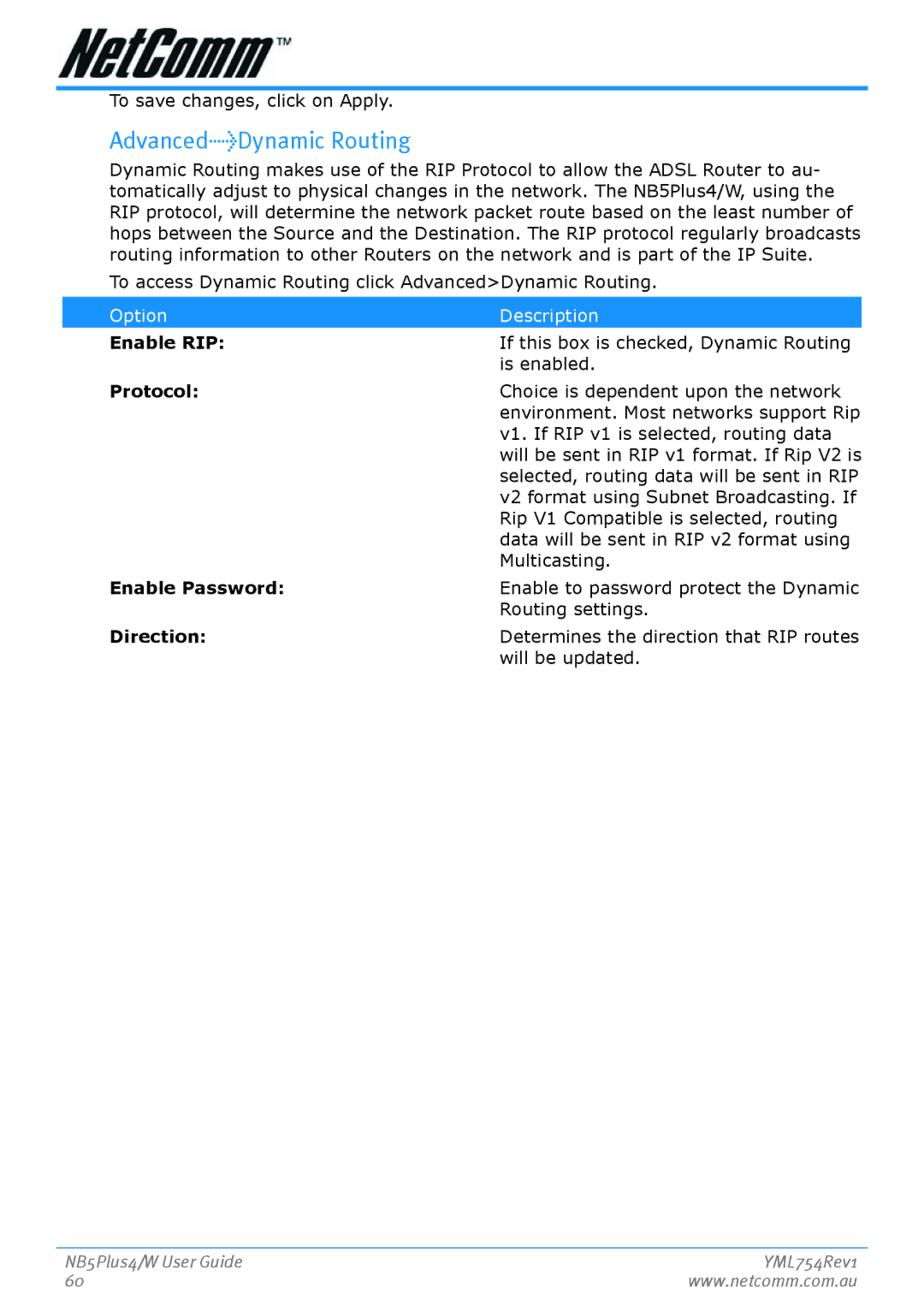 Nortel Networks NB5PLUS4/W manual AdvancedDynamic Routing, En­able RIP, En­able Password, Direction­ 