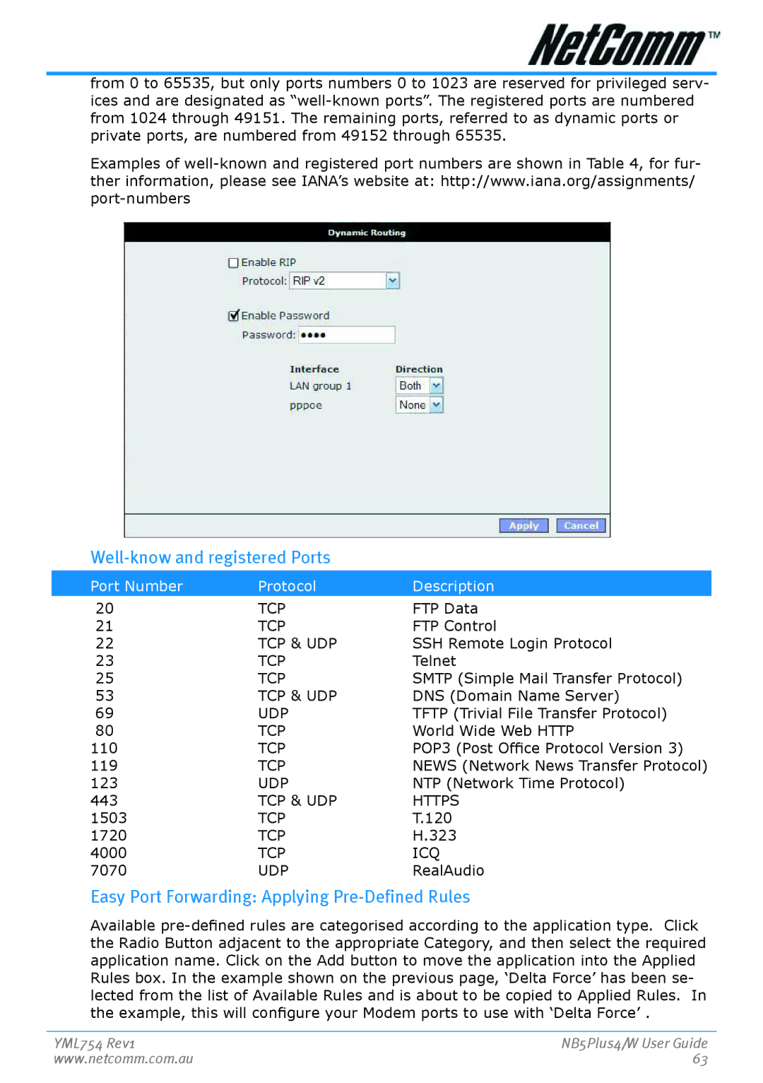 Nortel Networks NB5PLUS4/W manual Well-know and registered Ports, Easy Port Forwarding Applying Pre-Defined Rules 