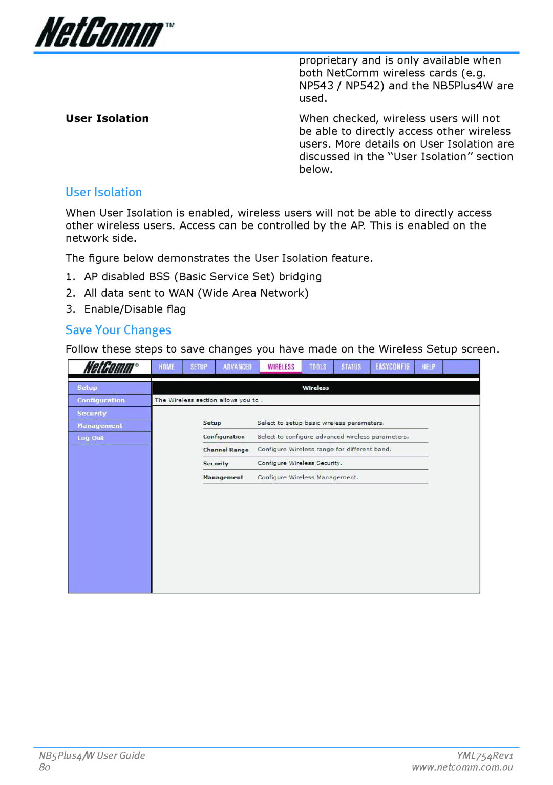 Nortel Networks NB5PLUS4/W manual User Isolation, Save Your Changes 