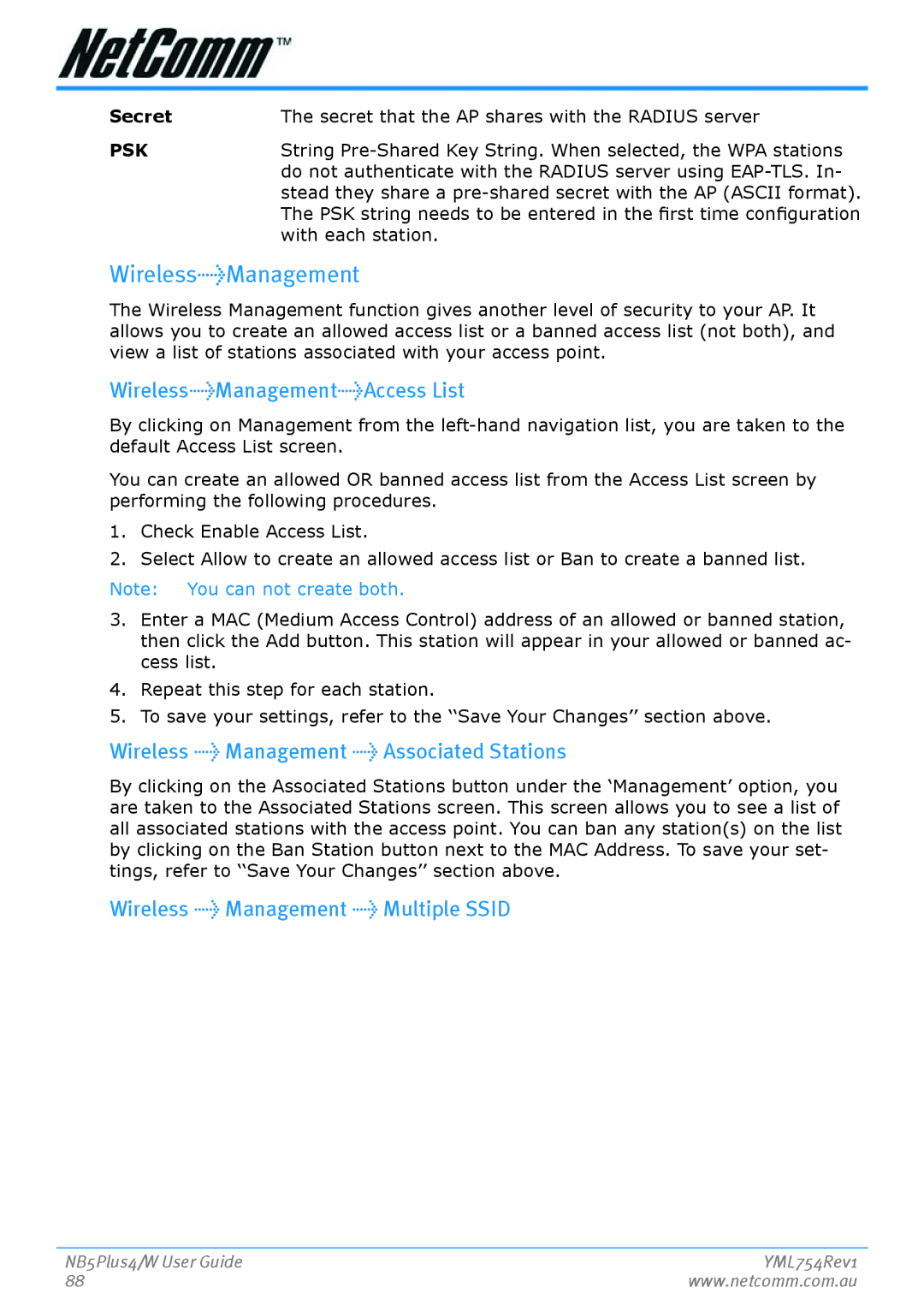 Nortel Networks NB5PLUS4/W manual WirelessManagementAccess List, Wireless Management Associated Stations, Psk 