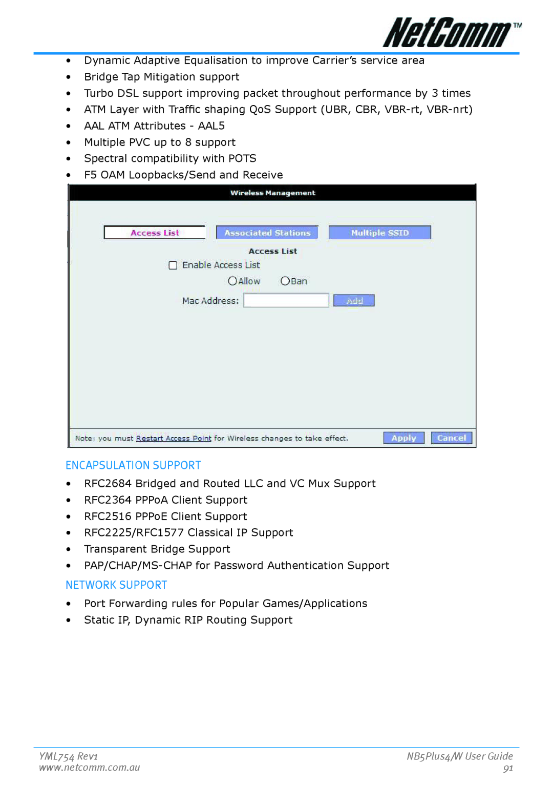 Nortel Networks NB5PLUS4/W manual Encapsulation Support 