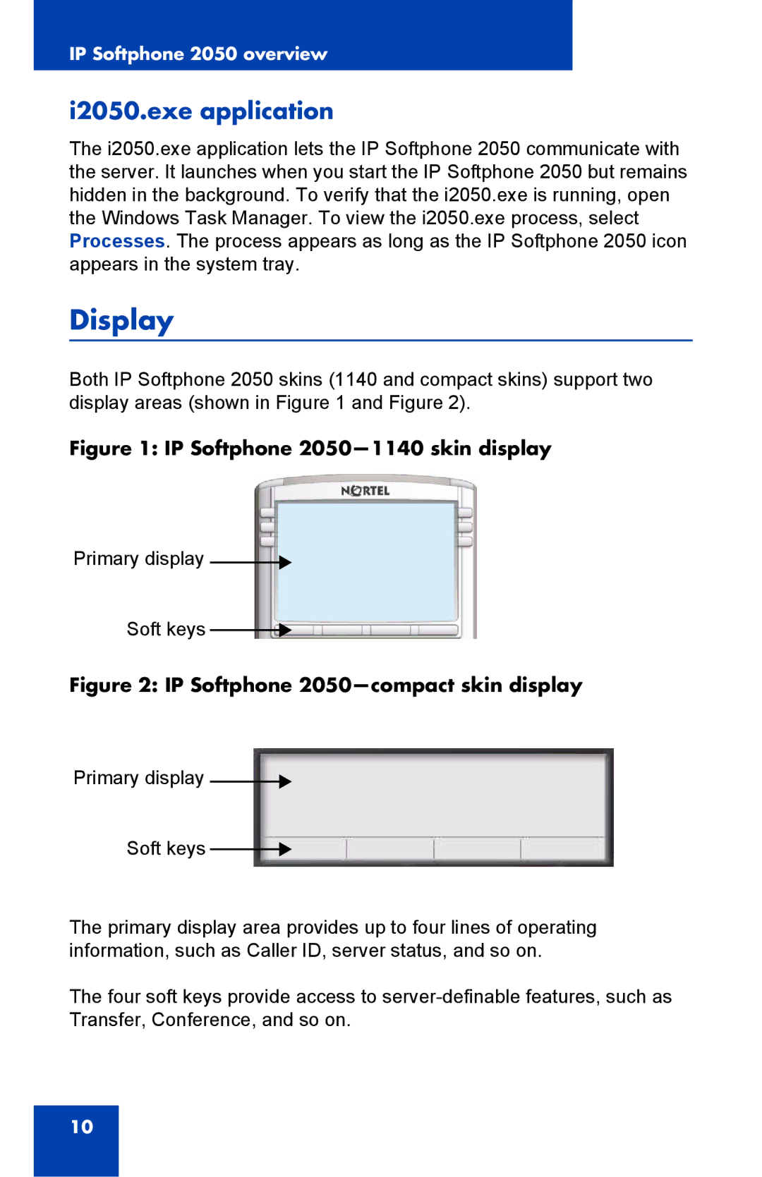 Nortel Networks NN-10300-053 manual Display, I2050.exe application 