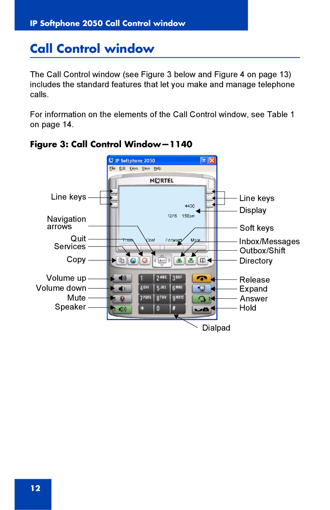 Nortel Networks NN-10300-053 manual Call Control window, Call Control Window-1140 