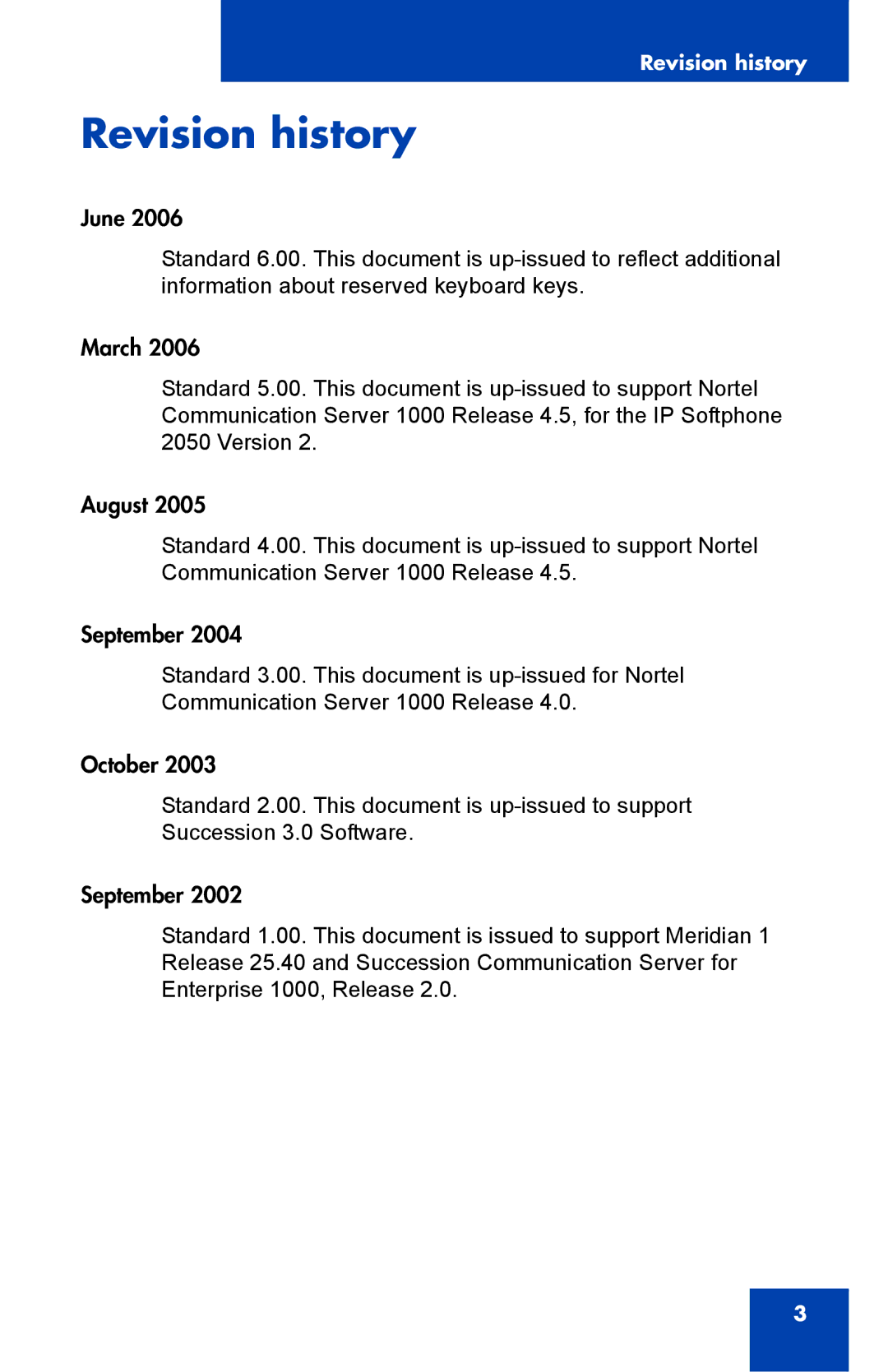 Nortel Networks NN-10300-053 manual Revision history 