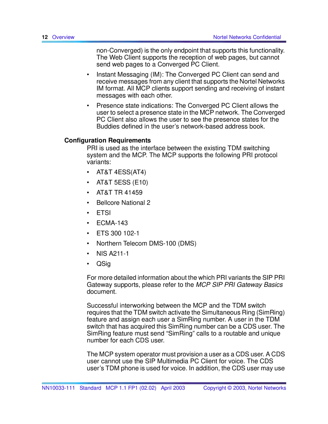 Nortel Networks NN10033-111 manual Configuration Requirements, Etsi 