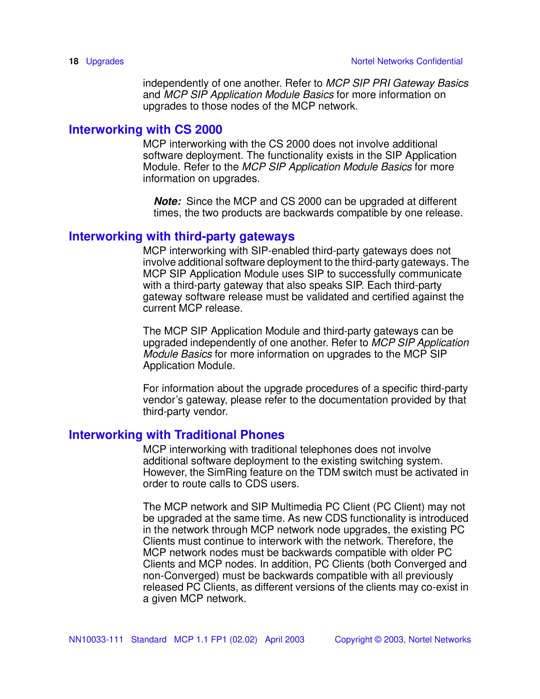 Nortel Networks NN10033-111 manual Upgrades Nortel Networks Confidential 