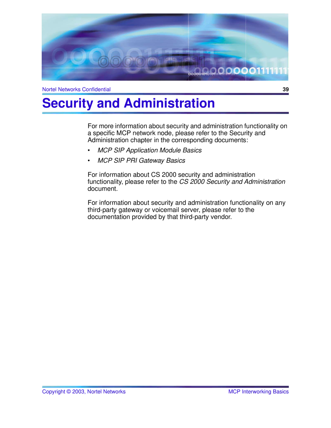 Nortel Networks NN10033-111 manual Security and Administration 