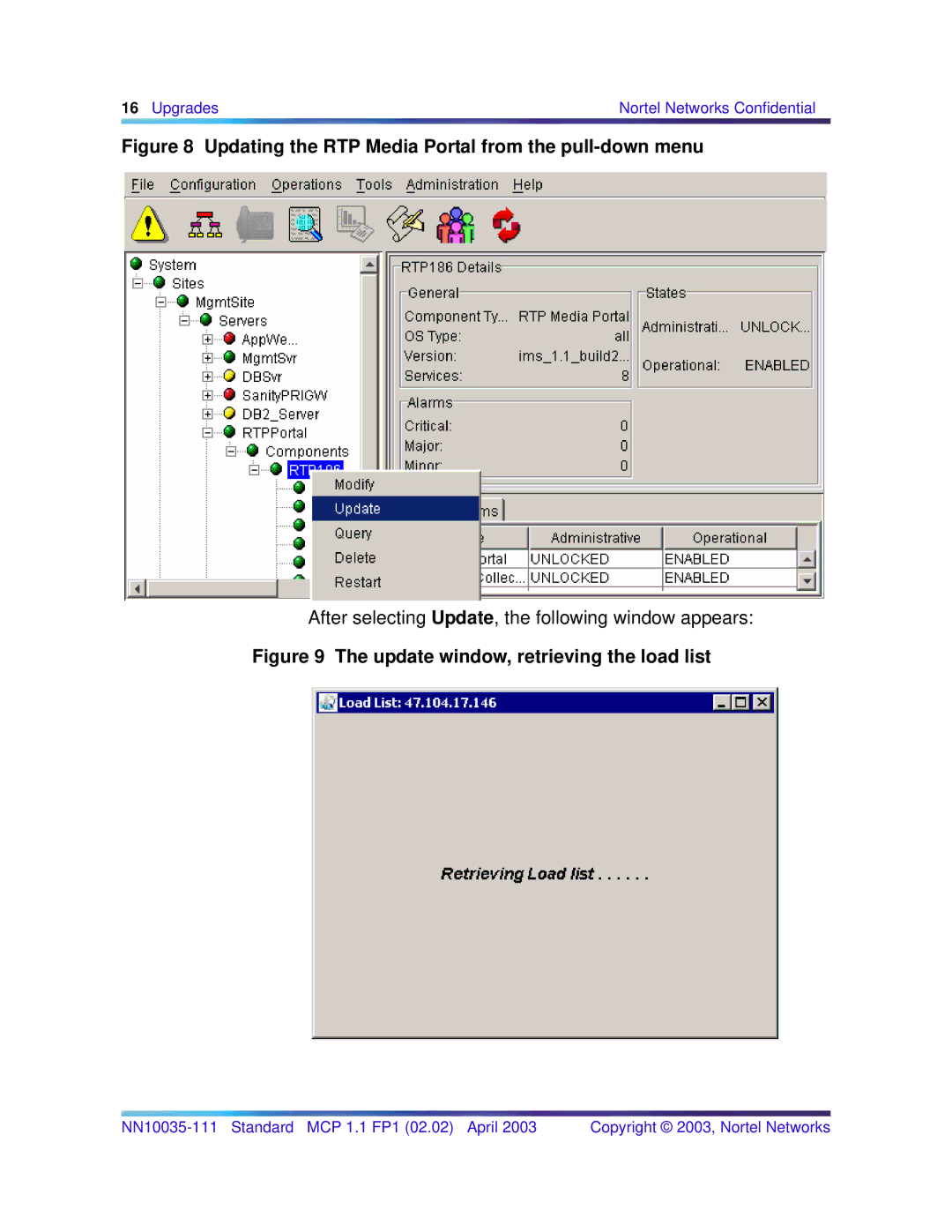 Nortel Networks NN10035-111, MCP 1.1 FP1(02.02) manual Updating the RTP Media Portal from the pull-down menu 