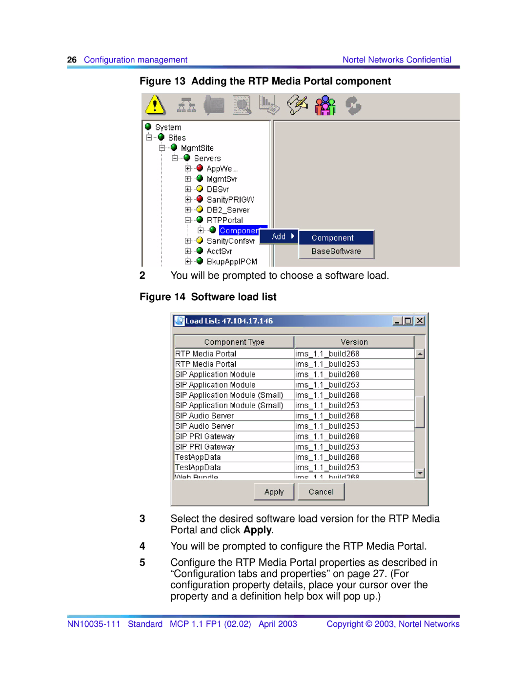 Nortel Networks NN10035-111, MCP 1.1 FP1(02.02) manual Software load list 