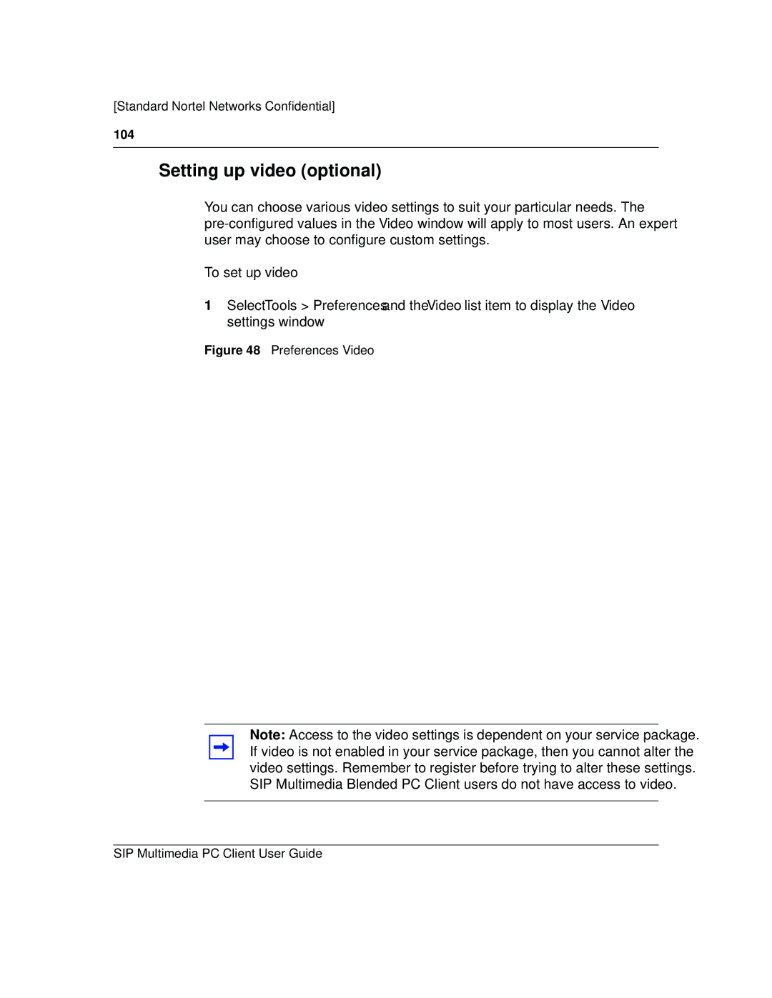 Nortel Networks NN10041-112 manual Setting up video optional, Preferences Video SIP Multimedia PC Client User Guide 
