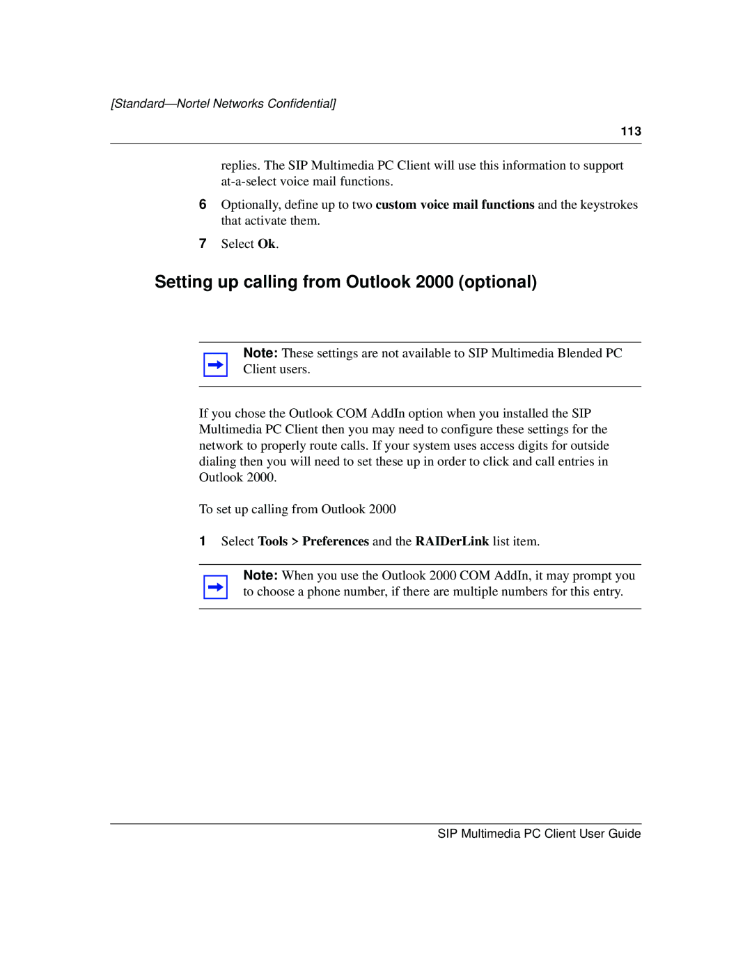 Nortel Networks NN10041-112 manual Setting up calling from Outlook 2000 optional 