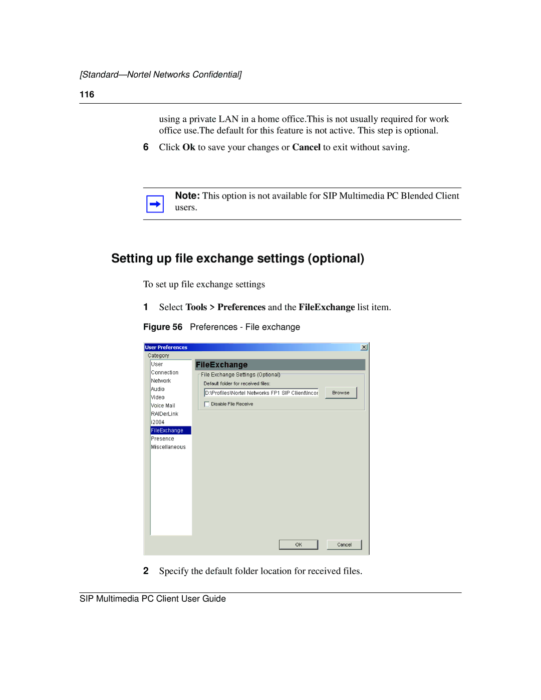 Nortel Networks NN10041-112 manual Setting up file exchange settings optional 