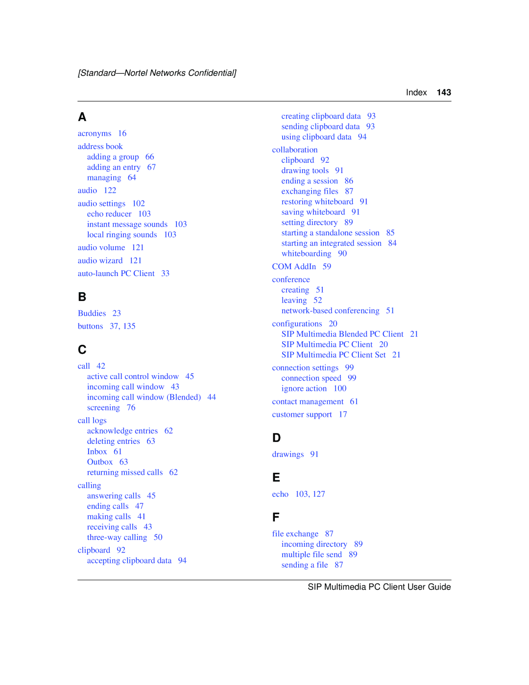 Nortel Networks NN10041-112 manual Index 