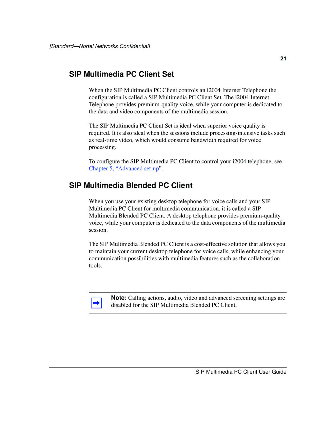 Nortel Networks NN10041-112 manual SIP Multimedia PC Client Set, SIP Multimedia Blended PC Client 