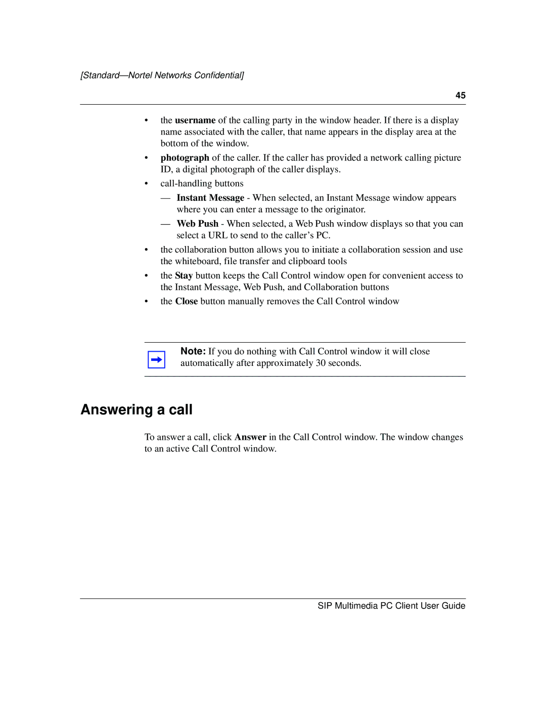 Nortel Networks NN10041-112 manual Answering a call 